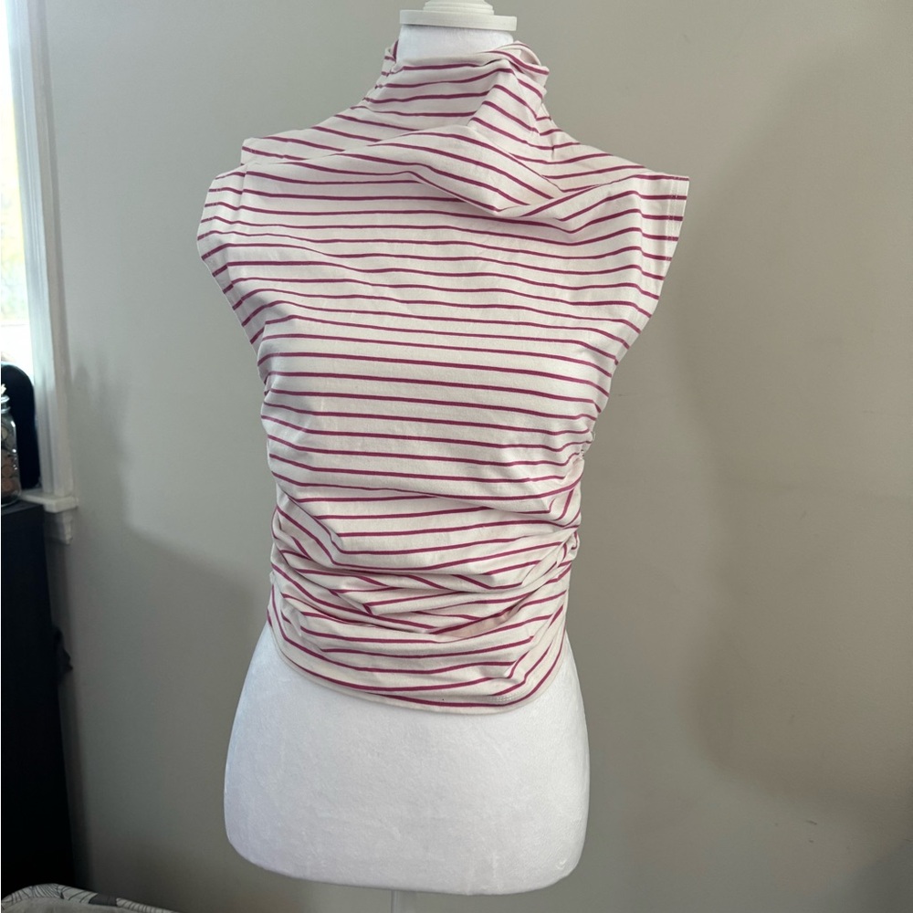 Striped Sleeveless Turtleneck Top